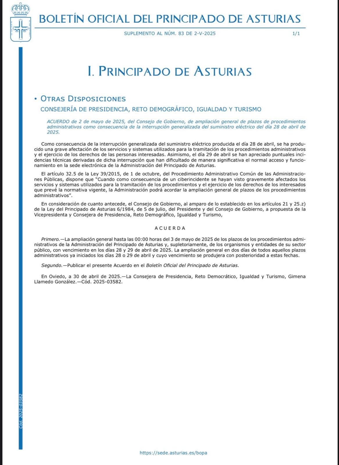 BOPA - ampliación de plazo